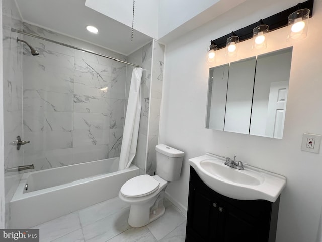 full bathroom featuring toilet, vanity, and shower / tub combo