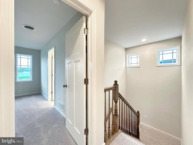 hallway featuring light carpet and a healthy amount of sunlight