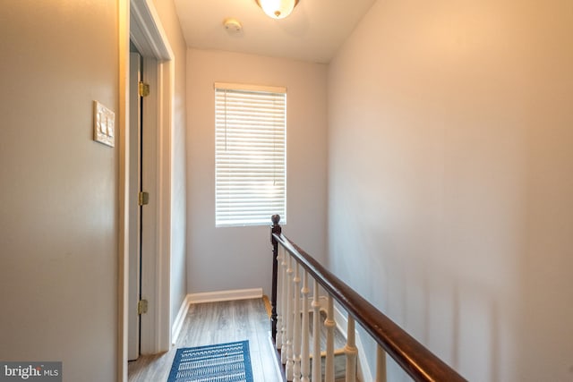 corridor with hardwood / wood-style flooring