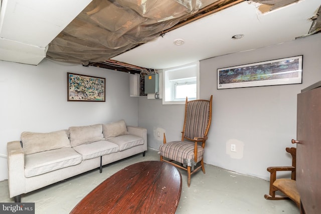 living room with concrete flooring