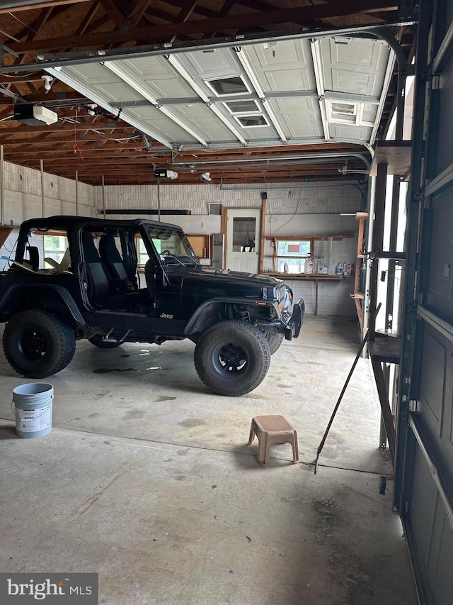 garage with a garage door opener