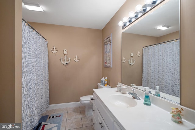 bathroom featuring vanity, toilet, and tile patterned flooring