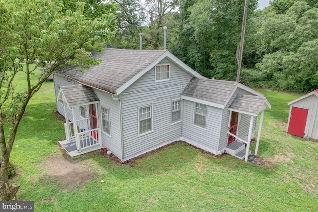 view of property exterior with a lawn