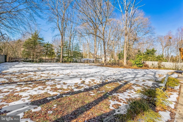 view of yard layered in snow