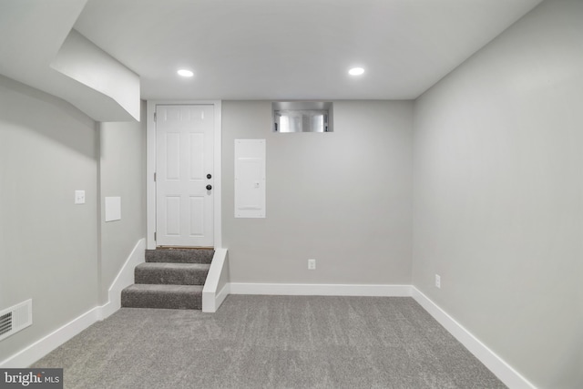 basement featuring carpet floors