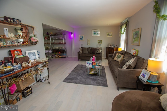 living room with light hardwood / wood-style flooring