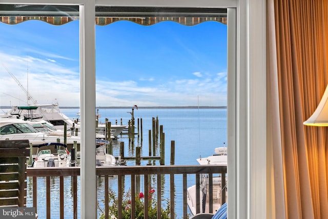 dock area featuring a water view