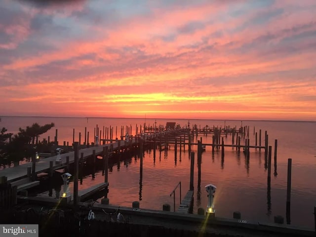 view of dock with a water view