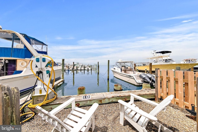 view of dock featuring a water view