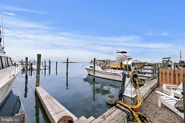 view of dock with a water view