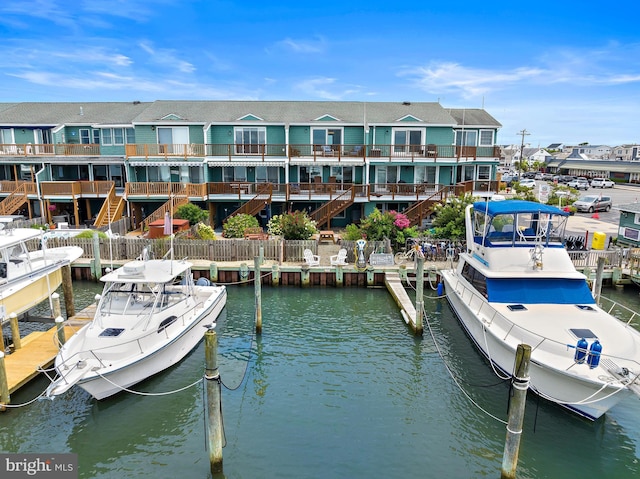 view of dock with a water view