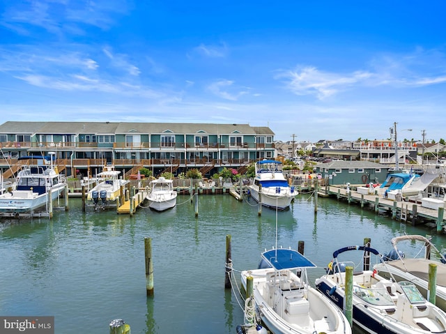 view of dock with a water view