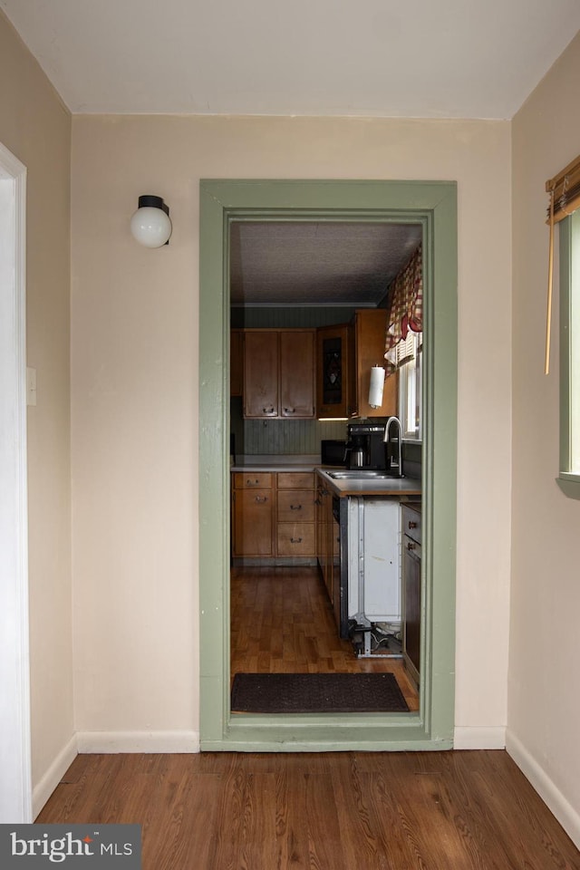 interior space featuring sink and hardwood / wood-style flooring