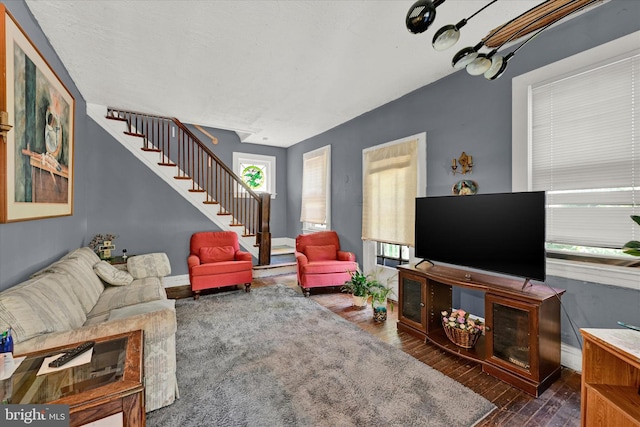 living room with dark wood-type flooring