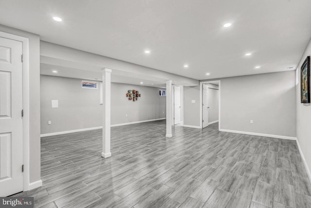 basement with light wood-type flooring