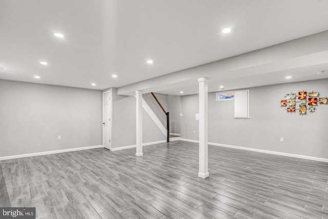 basement with light wood-type flooring