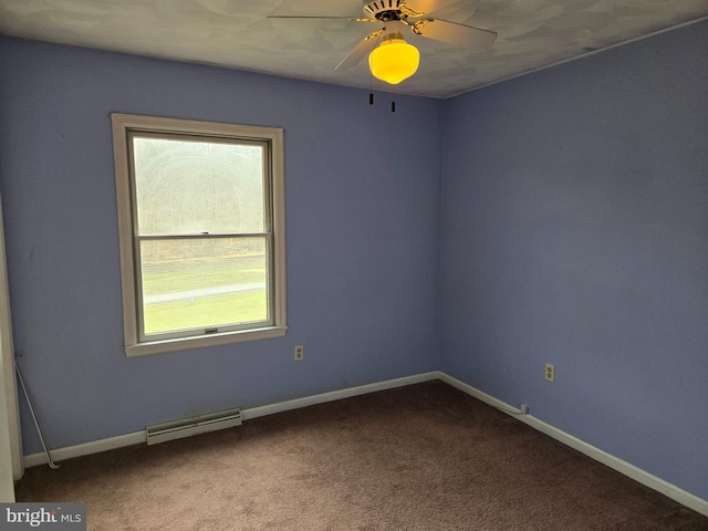 spare room featuring ceiling fan and carpet flooring