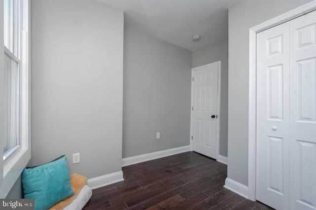 interior space featuring a closet and dark hardwood / wood-style flooring