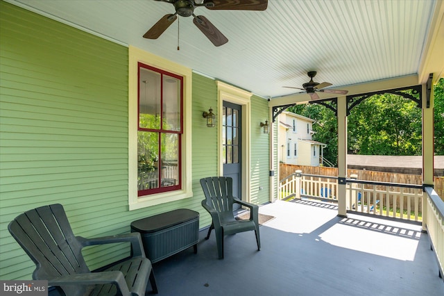 view of patio with covered porch and ceiling fan