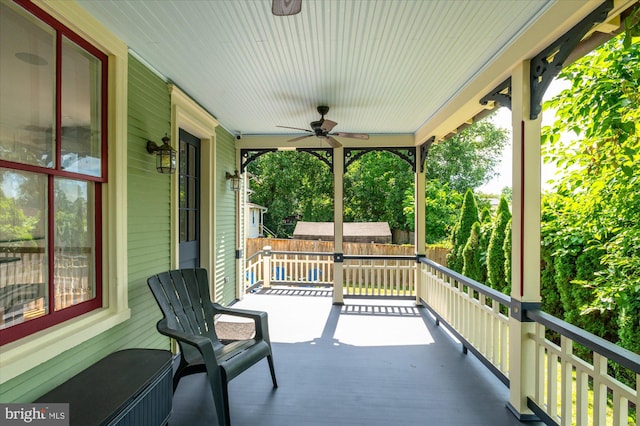 view of patio / terrace with a porch and ceiling fan