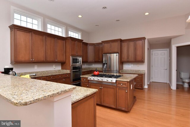 kitchen featuring plenty of natural light, appliances with stainless steel finishes, and light hardwood / wood-style floors