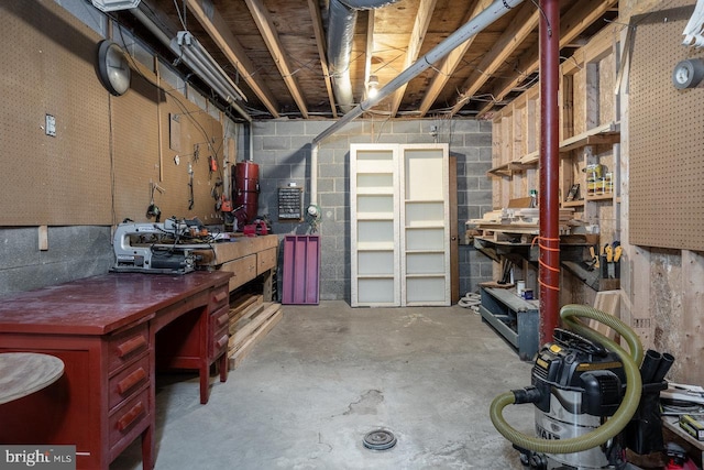 basement featuring a workshop area