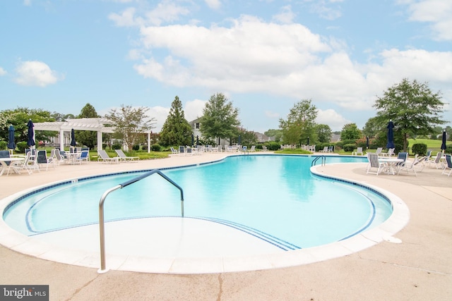 view of pool with a pergola and a patio area