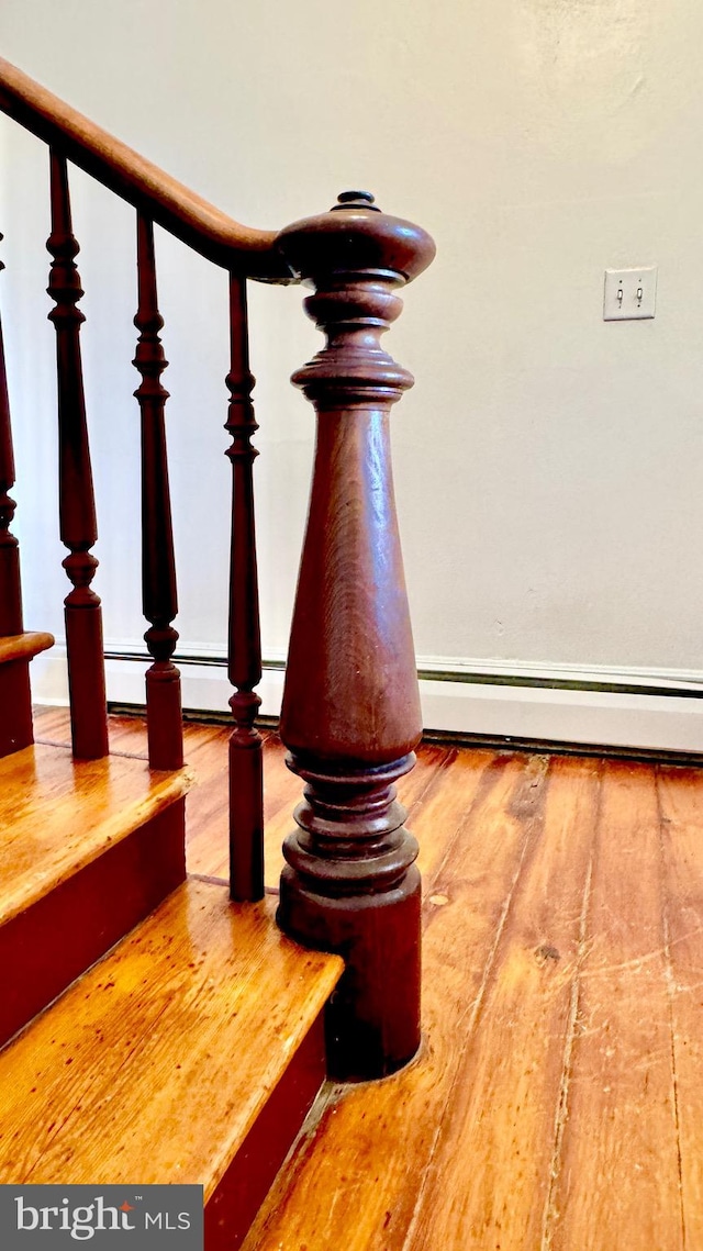 interior details featuring a baseboard radiator and hardwood / wood-style floors