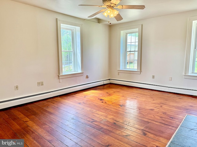 empty room featuring hardwood / wood-style floors, ceiling fan, and plenty of natural light