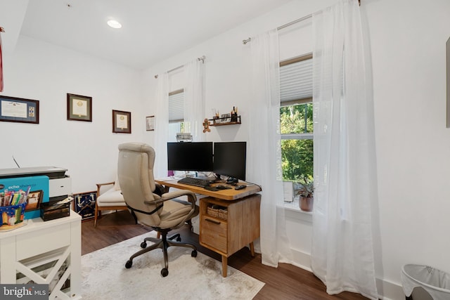 office area featuring dark hardwood / wood-style flooring