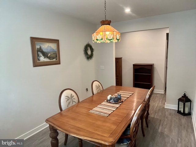 dining area featuring dark wood-type flooring