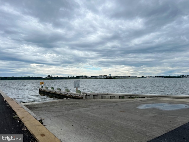 view of dock with a water view