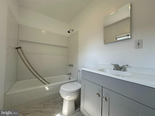 full bathroom featuring toilet, vanity, and bathing tub / shower combination