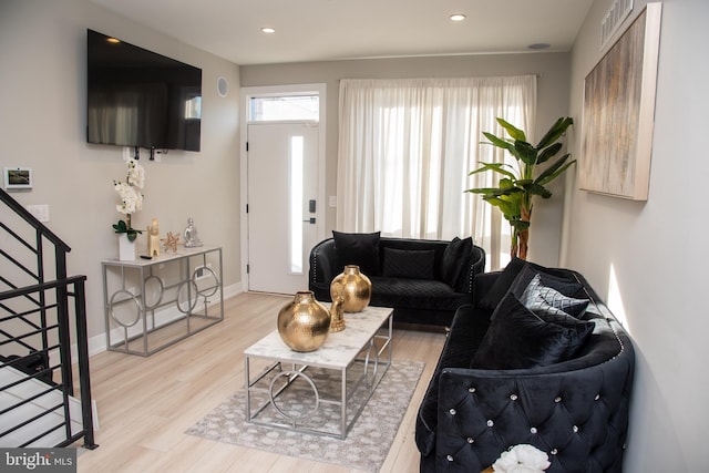 living room with light wood-type flooring