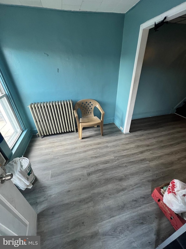 unfurnished room featuring wood-type flooring and radiator