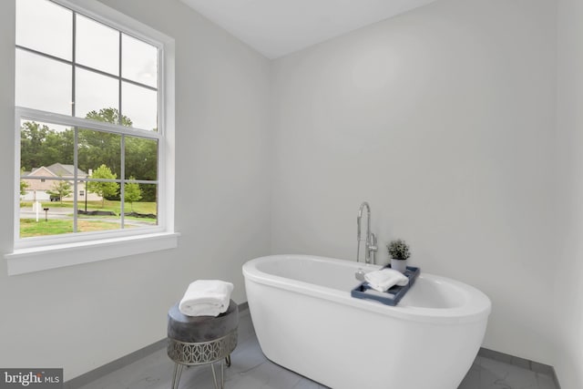 bathroom featuring a tub and plenty of natural light