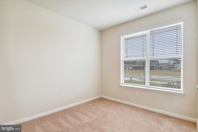 spare room featuring plenty of natural light and light colored carpet