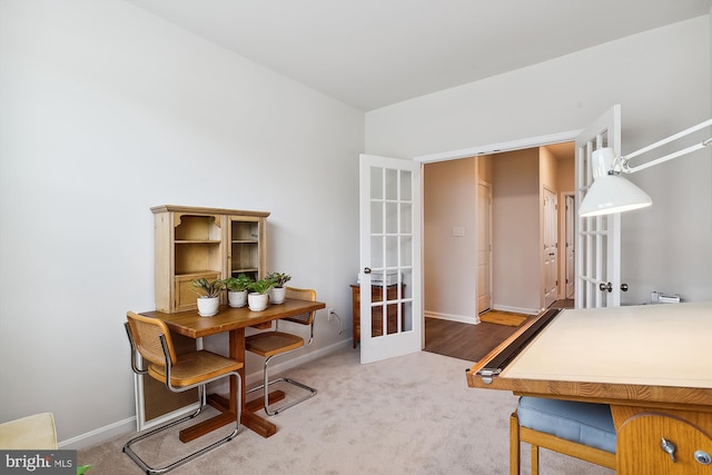 office area featuring carpet flooring and french doors