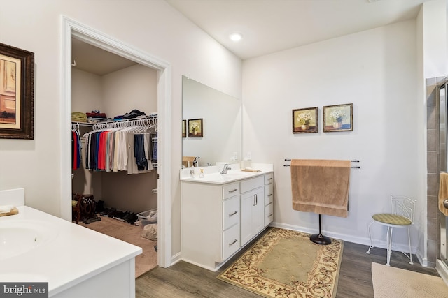 bathroom featuring wood-type flooring and vanity