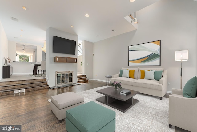 living room with hardwood / wood-style floors