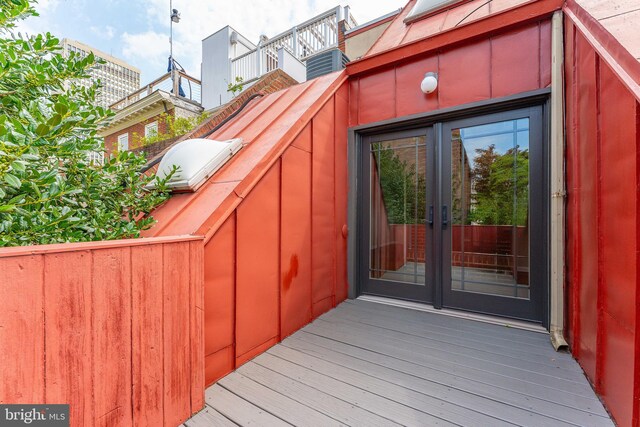 wooden terrace with french doors