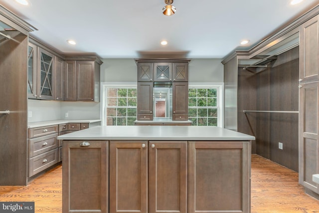 kitchen with plenty of natural light, a kitchen island, and light hardwood / wood-style floors