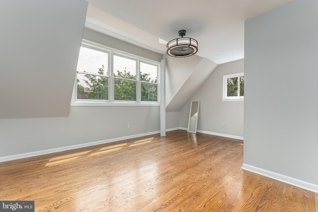 additional living space with vaulted ceiling and light wood-type flooring