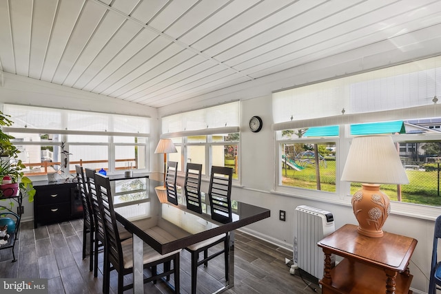 sunroom / solarium with vaulted ceiling and radiator