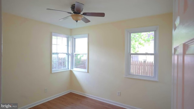 spare room featuring light hardwood / wood-style flooring and ceiling fan