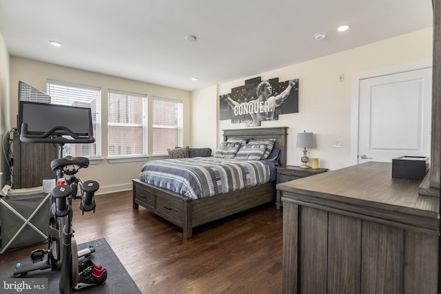 bedroom featuring dark hardwood / wood-style floors