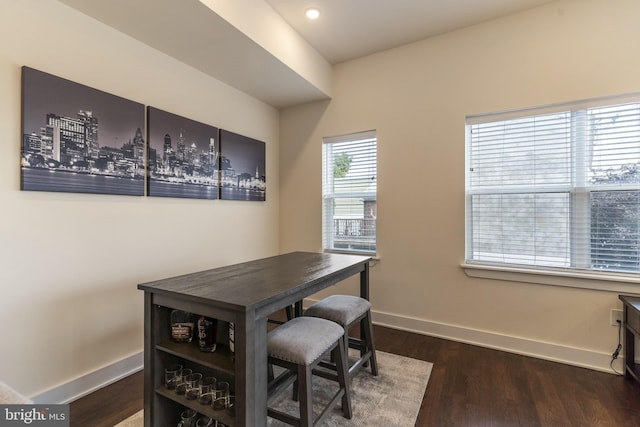 dining area featuring dark wood-type flooring