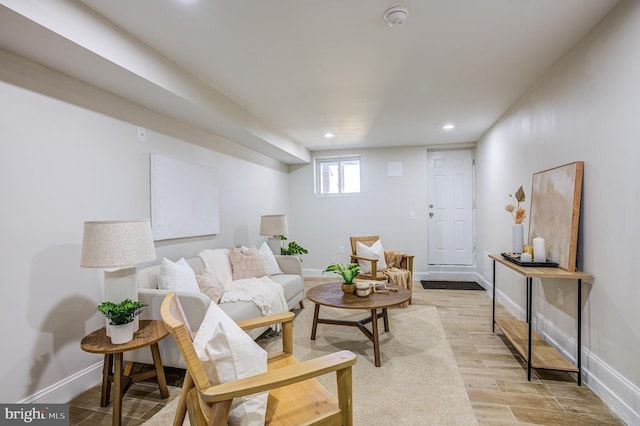 living room with light wood-type flooring