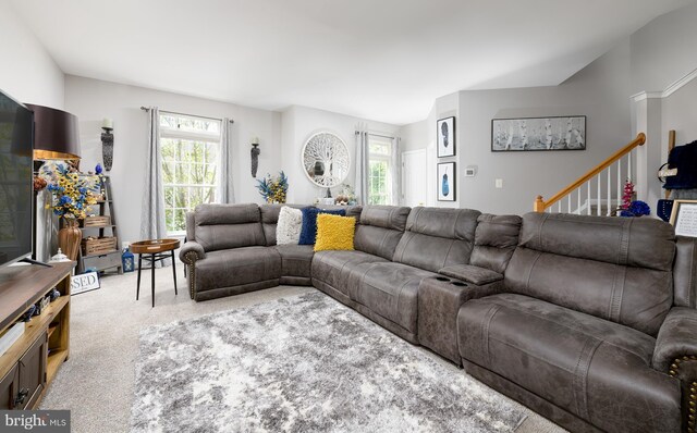 living room featuring carpet