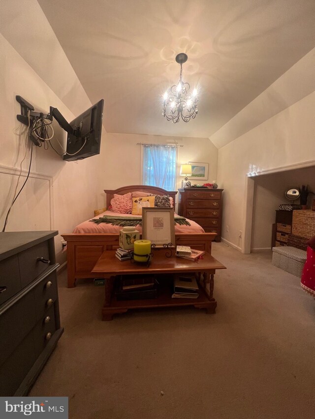 living area featuring dark carpet and vaulted ceiling